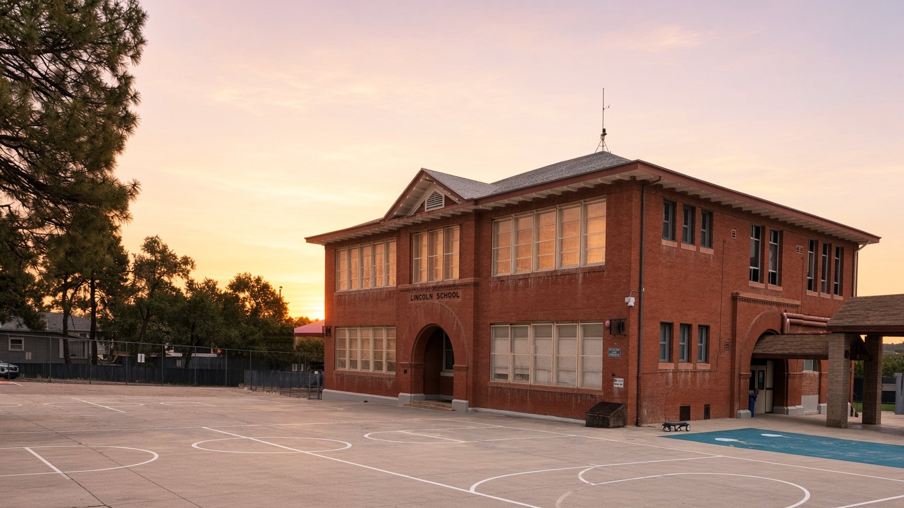 Lincoln School in Prescott at sunset, where King's Way gathers each Lord's Day